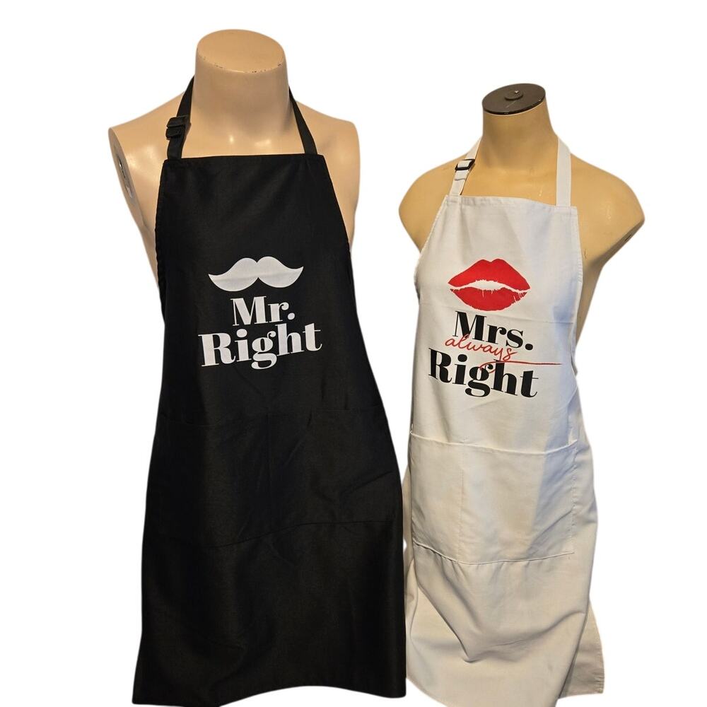 Zulay Kitchen Mr, and Mrs. Always Right Matching Aprons NEW